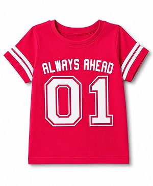 Pine Kids 100% Cotton Knit Half Sleeves Text Printed T-Shirt - Red