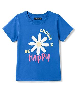 Pine Kids Cotton Knit T-Shirts Half Sleeves Round Neck Floral Graphic Blue 4-5 Years