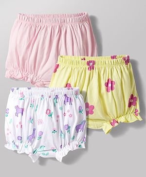 Babyhug 100% Cotton Knit Bloomers With Floral Print Pack of 3 - Multicolor