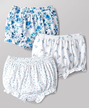 Babyhug 100% Cotton Single Jersey Knit Bloomers With Floral & Polka Dots Print Pack of 3 - Multicolor