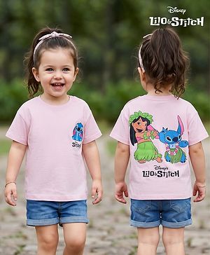 Bonfino Disney Single Jersey Knit Half Sleeves T-Shirt With Lilo N Stitch Front & Back Graphics - Light Pink