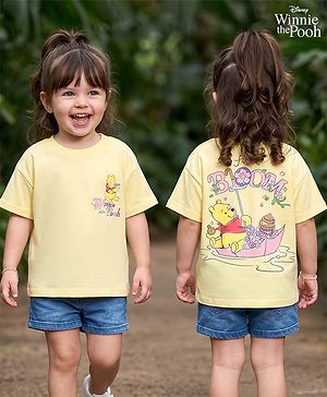 Bonfino Disney Single Jersey Knit Drop Shoulder Half Sleeves Oversized T-Shirt With Front & Back Winnie The Pooh Graphics - Yellow