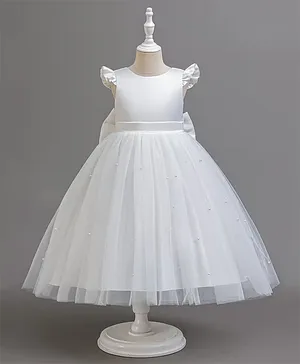 tior Woven Cap Sleeves Pearl
                              Embellished Dress - White
