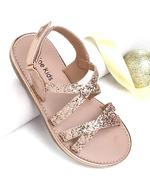 Pine Kids Shimmered Party Wear Sandals with
                      Velcro Closure - Rose Gold