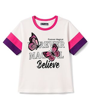 Pine Kids Cotton Knit T-Shirts with Butterfly Graphic Print Multi Color 4-5 Years