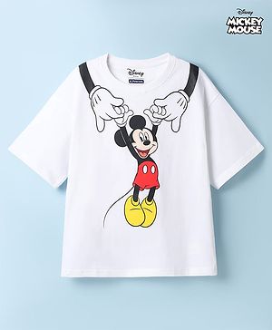 Pine Kids Disney Single Jersey Knit Drop Shoulder Sleeves T-Shirt With Mickey Mouse Graphics - White