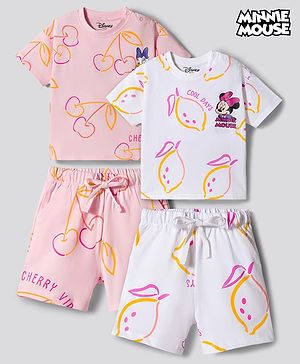 Bonfino Disney Single Jersey Knit Half Sleeves T-Shirt & Shorts Co-ord Night Suits With Minnie & Friends Graphics Pack of 2 - Multicolor