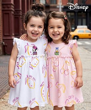 Bonfino Disney Single Jersey Knit Half Sleeves Frocks With Minnie & Friends Graphics Pack of 2 - Multicolor