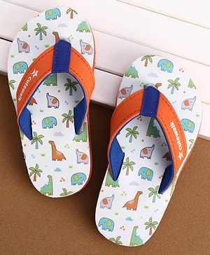 Cute Walk by Babyhug Slip On Flip Flops with Dino Print - White