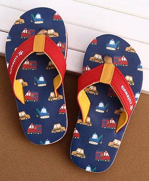 Cute Walk by Babyhug Flip Flops with Vehicle Print - Navy Blue