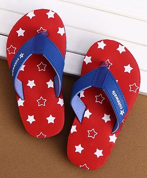 Cute Walk by Babyhug Flip Flops with Star Print - Red