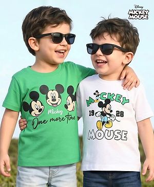 Babyhug Disney Cotton Knit T-Shirts Half Sleeve with Mickey Mouse Graphic Multi Color 3-6 Months Pack of 2