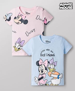 Babyhug Disney Cotton Knit T-Shirts Half Sleeve with Minnie and Friends Graphic Multi Color 3-6 Months Pack of 2