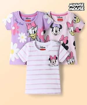 Babyhug Disney Single Jersey Knit Half Sleeves T-Shirts with Minnie & Friends Graphics Pack of 3 - Multicolor