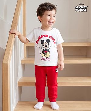 Babyhug Disney 100% Cotton Knit Half Sleeves T-Shirt & Pyjama Night Suit With Mickey Mouse Graphic - Multicolor