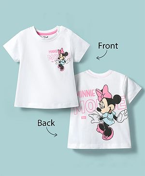 Babyhug Disney Single Jersey  Knit T-Shirt with Minnie Mouse Graphic Half Sleeves Round Neck White 12-18 Months