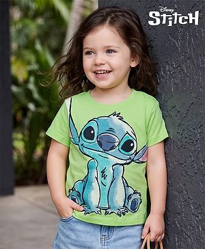 Babyhug Disney Single Jersey Knit Half Sleeves T-Shirt with Stitch Graphics - Green