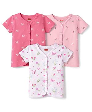 Babyhug 100% Cotton Interlock Knit Antibacterial Half Sleeves Jhablas With Floral Bow & Butterfly Print - Multicolor