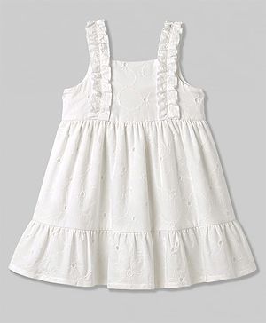 Babyhug Cotton Woven One Piece Dress Sleeveless Embroidered White 9-12 Months