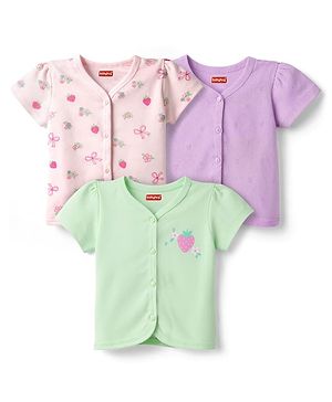 Babyhug 100% Cotton Interlock Knit Antibacterial Half Sleeves Jhablas With Floral & Strawberry Print Pack of 3 - Multicolor
