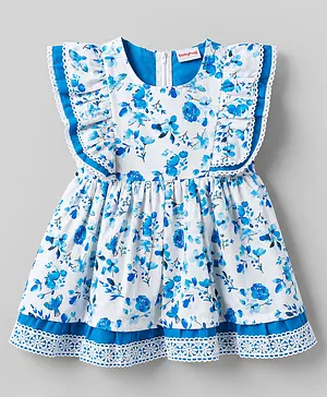 Babyhug Cotton Woven One Piece
                                  Dresses Frill Sleeves Floral Print
                                  White 3-4 Years