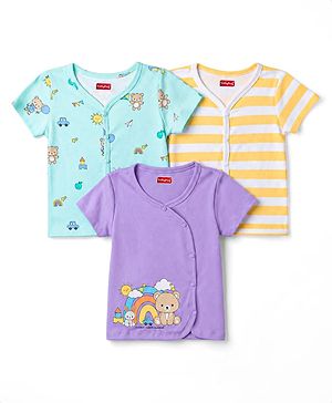 Babyhug 100% Cotton Interlock Knit Half Sleeves  Antibacterial Jhablas With Bear Print Pack of 3 - Multicolor
