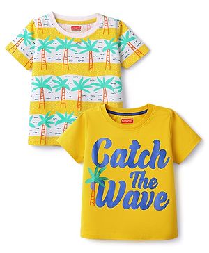 Babyhug Cotton Knit T-Shirts Half Sleeves with Graphics Pack of 2 Multi Color 6-9 Months