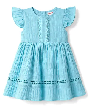 Babyhug Cotton Woven Frill
                                  Sleeves Solid Textured Frock With Lace
                                  Detailing - Light Blue