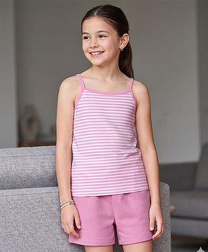 Pine Kids Cotton Knit Sleeveless Striped Top & Shorts Set - Pink