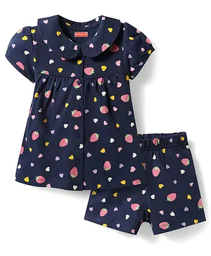 Babyhug Cotton Knit Half Sleeves
                              Strawberry & Hearts Printed Co-Ords
                              Top & Shorts Night Suit - Navy Blue
