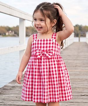 Babyhug Cotton Woven One Piece Dresses/Frocks Sleeveless Gingham Multi Color 3-6 Months