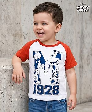 Babyhug Disney Single Jersey Knit Raglan Half Sleeves T-Shirt With Mickey Mouse Graphics - Multicolor