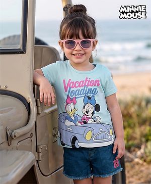 Babyhug Disney Single Jersey Knit Half Sleeves T-Shirt & Denim Shorts Set with Minnie & Friends Graphics - Multicolor