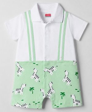 Babyhug 100% Cotton 100% Cotton Knit Half Sleeves Zebra Printed Romper - Multicolor