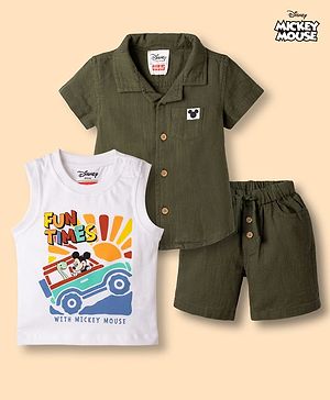 Babyhug Disney Half Sleeves Shirt & Shorts Set With T-Shirt & Mickey Mouse Graphics - Multicolor