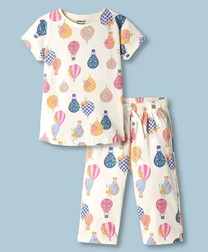 CUCUMBER Knitted Half Sleeves
                              Parachute Printed Co-Ords T-Shirt &
                              Capri Night Suit - Multicolour