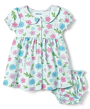 Babyoye 100% Cotton Knit With Eco
                                  Jiva Finish Half Sleeves Floral
                                  Printed Frock With Bloomer - Light
                                  Blue