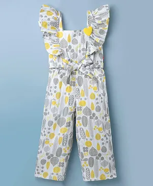 Twetoons
                              Woven Sleeveless Jumpsuit With Leaf Print
                              & Belt - Grey
