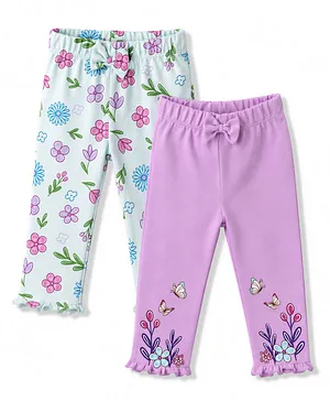 Babyoye 100% Cotton Knit With Eco
                              Jiva Finish Full Length Floral Printed
                              Leggings With Bow Applique Pack Of 2 -
                              Multicolor