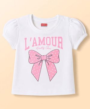 Babyhug Cotton Knit T-Shirt Half Sleeves Glitter Printed Graphics Multi Color 6-9 Months