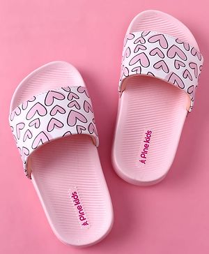 Pine Kids Heart Printed Flip Flop - Pink