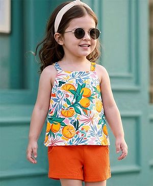 Babyhug Single Jersey Knit Sleeveless Top & Shorts Set with Fruit Print - Multicolor
