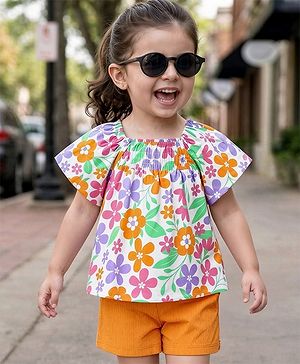 Babyhug Single Jersey Knit Half Sleeves Top & Shorts Set with Floral Print - Multicolor