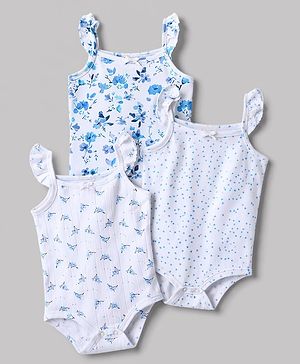 Babyhug 100% Cotton Interlock Knit Sleeveless Onesies With Floral Print Pack of 3 - Multicolor