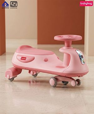 Babyhug Kids Twister Swing Car With LED Lights & Music - Pink| Smooth PU Wheels| Encourages Active Play| Built for Rough Play| Easy to Handle| Sport Gift for 3 to 8 yrs Boys & Girls| Comfortable Seat