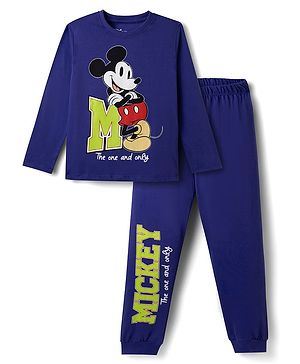 Pine Kids Disney 100% Cotton Knit Full Sleeves T-Shirt & Pyjama Night Suit With Mickey Mouse Graphics - Purple