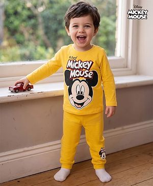 Babyhug Disney 100% Cotton Knit Full Sleeves T-Shirt & Pyjama Night Suit With Micky Mouse Graphics- Multicolor