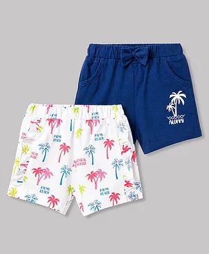 Doodle Poodle 100% Cotton Knit Knee
                              Length Beach Theme Printed Shorts With Bow
                              Applique Pack Of 2 - Navy Blue &
                              White