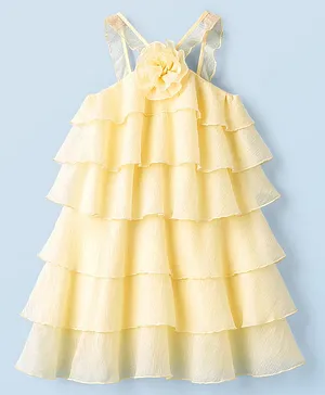 Hola Bonita Woven Sleeveless Fit
                                  and Flare Party Dress With Floral
                                  Applique - Yellow