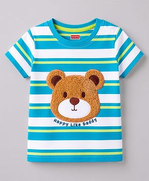 Babyhug Cotton Knit T-Shirts Half Sleeves Striped with Embroidery Detailing Multi Color 6-9 Months